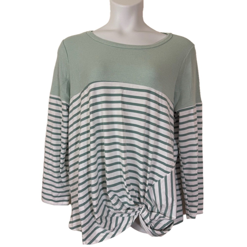 Chic Soul Coastal Green texture and Stripes Tie Front Relaxed Top SKU0340 0341